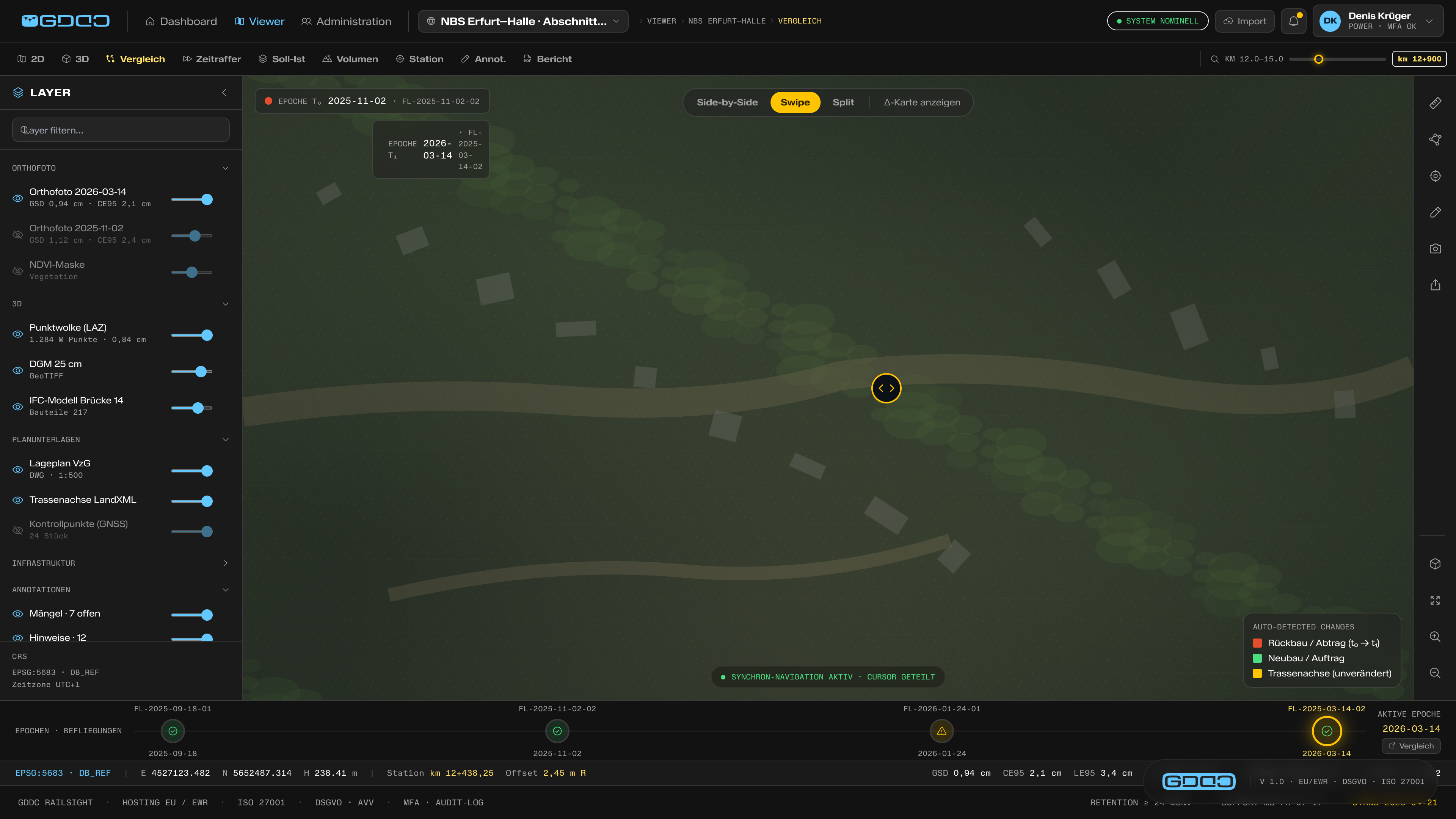 Multitemporaler Kartenvergleich für Bahn-Inspektion